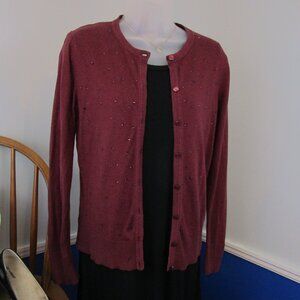A New Day Maroon Chrystal Embellished Cotton Blend Cardigan